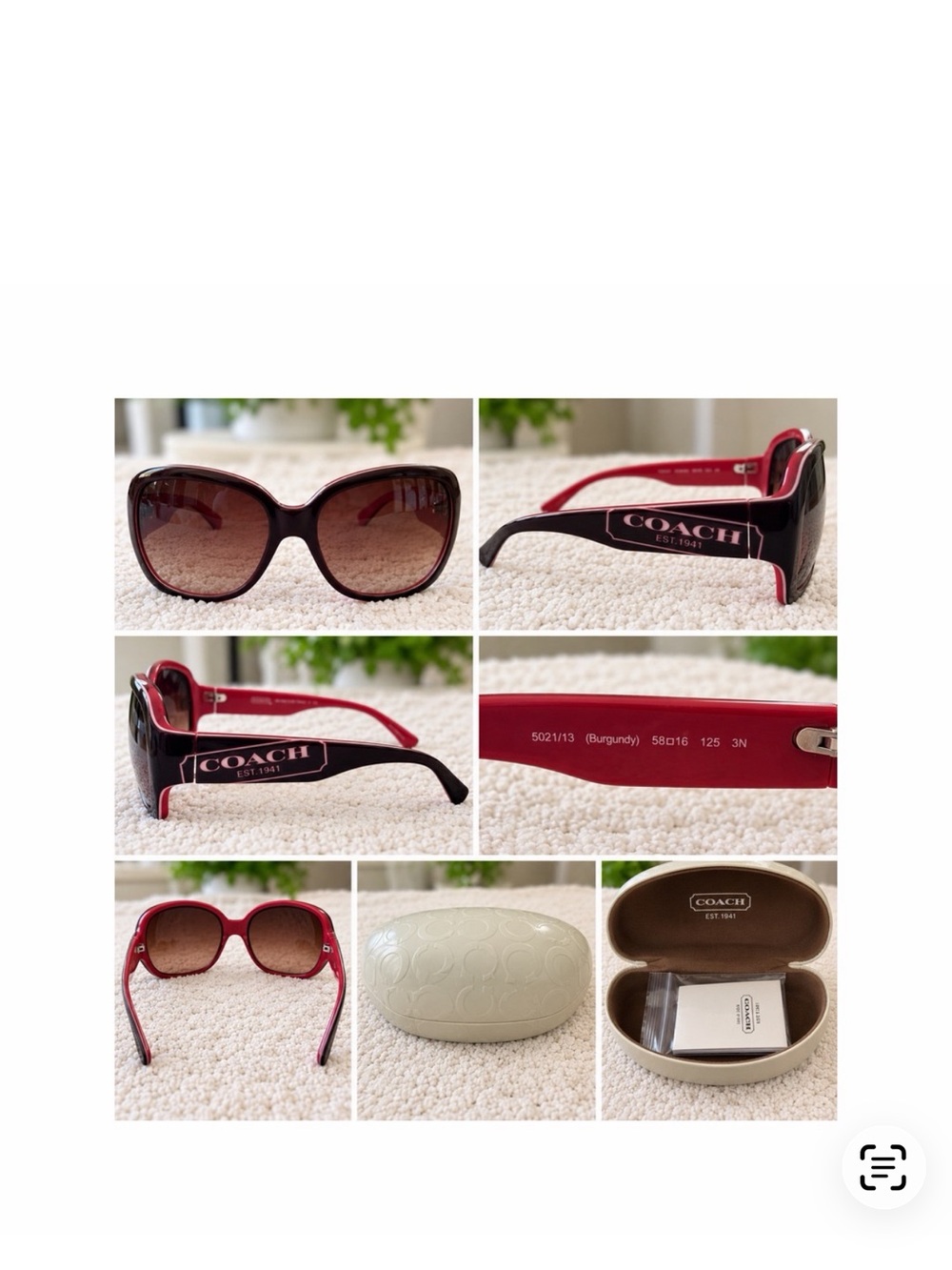 Coach Burgundy and Black Logo-Trim Women's Sunglasses